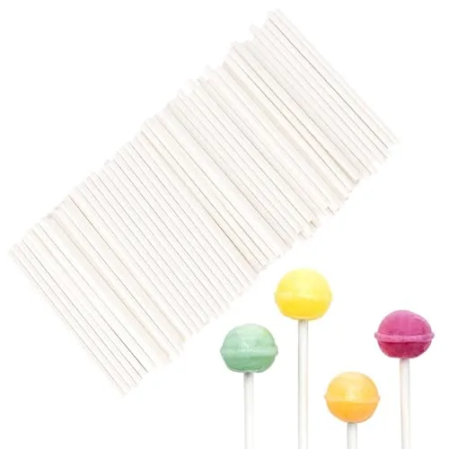 100 Pcs White Lollipop Sticks 3 Inch Cake Pop Sticks Candy Sticks for Cake Pops Paper Lollipop Stick Sucker Sticks for Homemade Rainbow Candy Chocolate Cookie Cake Topper Dessert Treat Sticks