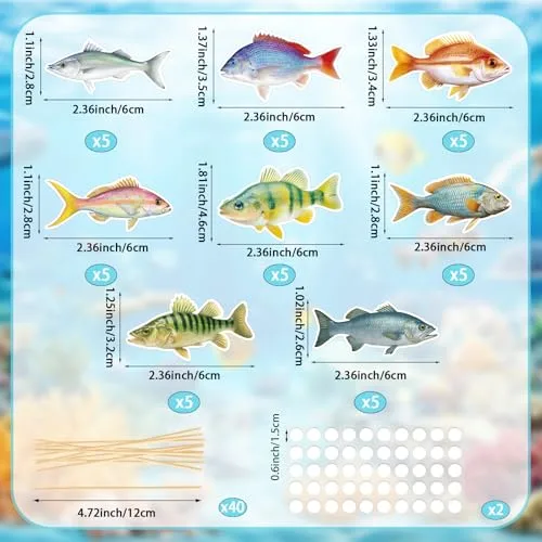 40 Pcs Fish Cupcake Toppers Go Fishing Cake Picks Tropical Under The Sea Theme for Kids Birthday Baby Shower Luau Beach Pool Party Decorations
