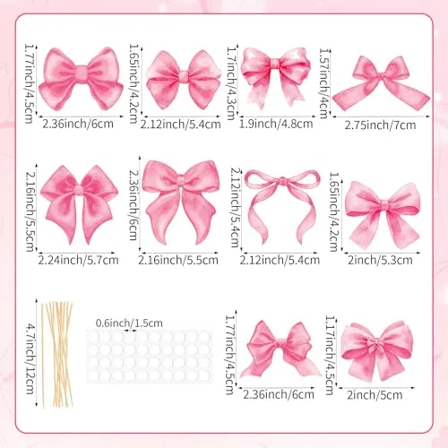 40 Pcs Pink Coquette Bow Cupcake Toppers Bow Knot Cupcake Picks Princess Cake Decorations for Girls Women Bridal Wedding Baby Shower Birthday Party Supplies