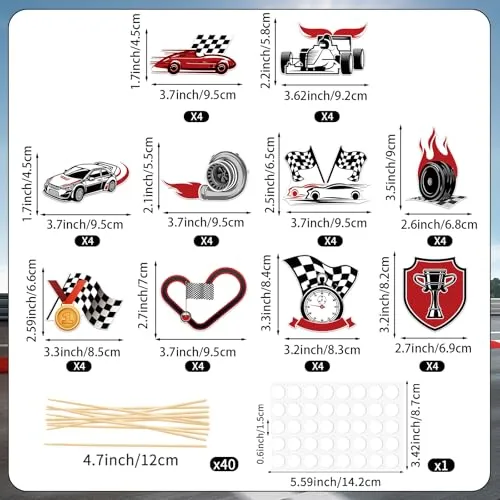 40 Pcs Race Car Cupcake Toppers Hot Wheels Birthday Decorations Checkered Flag Cupcake Picks for Car Theme Birthday Baby Shower Party Supplies