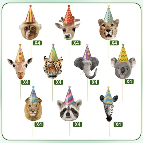 40 Pcs Safari Animals Cupcake Toppers Jungle Animals Birthday Cupcake Picks Safari Jungle Cake Decorations for Kids Wild Theme Baby Shower Party Supplies