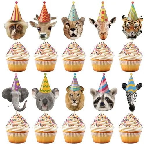 40 Pcs Safari Animals Cupcake Toppers Jungle Animals Birthday Cupcake Picks Safari Jungle Cake Decorations for Kids Wild Theme Baby Shower Party Supplies