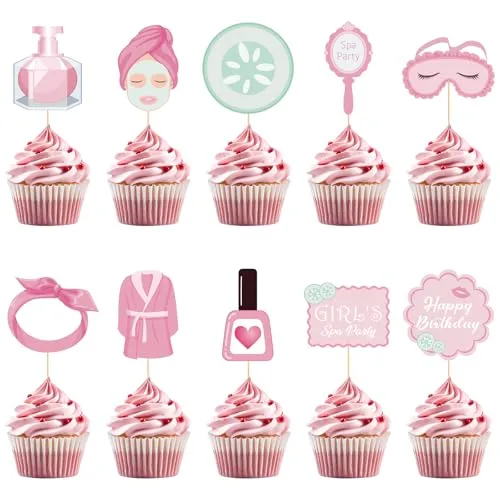 40 Pack Spa Cupcake Toppers Sleepover Mask Cupcake Picks Girls Makeup Theme Birthday Bachelorette Spa Day Party Cake Decorations