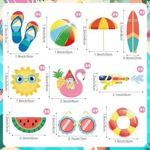 40 Pcs Summer Beach Cupcake Toppers Pool Party Decorations Beach Balls Sun Watermelon Sunglasses Slippers Hawaiian Cupcake Picks for Tropical Luau Birthday Party Cake Decoration Supplies