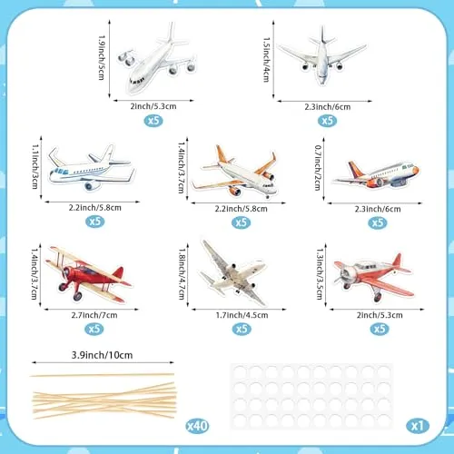 40 Pcs Airplane Cupcake Toppers Airplane Aircraft Cupcake Picks Plane Cake Decorations for Aviation Theme Birthday Baby Shower Party Decorations Supplies