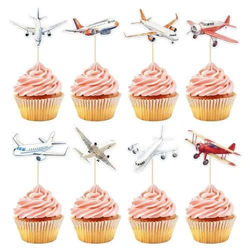 40 Pcs Airplane Cupcake Toppers Airplane Aircraft Cupcake Picks Plane Cake Decorations for Aviation Theme Birthday Baby Shower Party Decorations Supplies