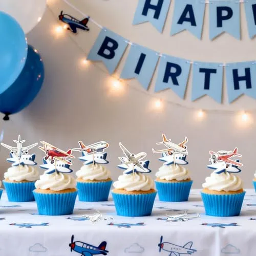 40 Pcs Airplane Cupcake Toppers Airplane Aircraft Cupcake Picks Plane Cake Decorations for Aviation Theme Birthday Baby Shower Party Decorations Supplies