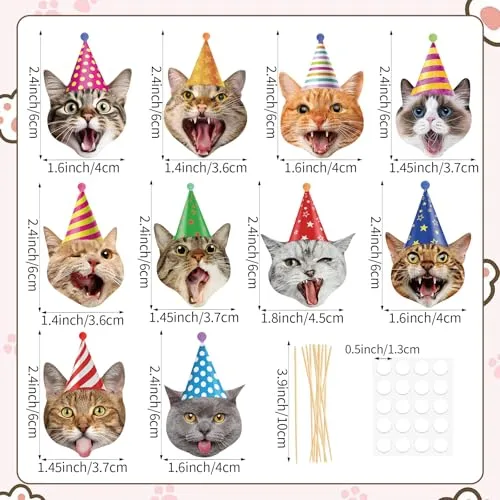 40 Pcs Cat Cupcake Toppers Cats Face Birthday Cupcake Picks Pet Cat Cake Decorations for Kids Kitten Theme Baby Shower Party Supplies