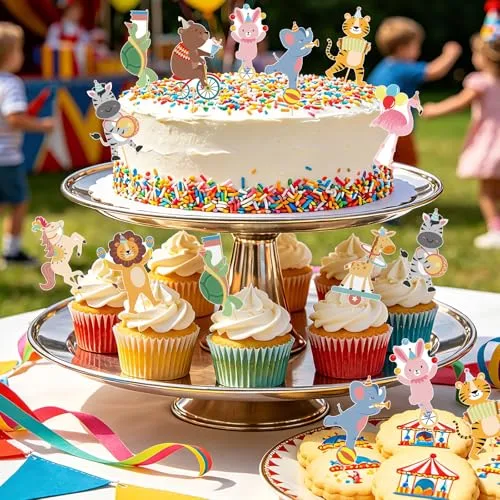 40 Pcs Circus Animals Cupcake Toppers Carnival Animals Cupcake Picks Safari Jungle Cake Decorations for Carnival Circus Theme Birthday Baby Shower Party Supplies