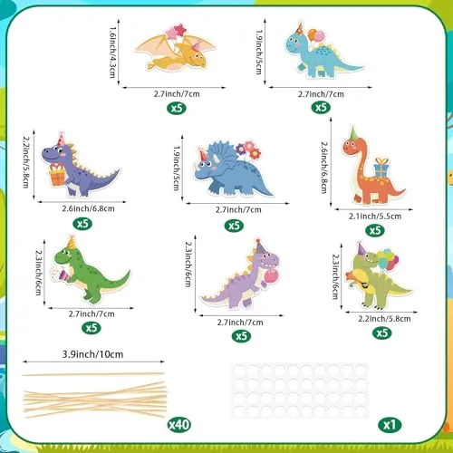 40 Pcs Dinosaur Cupcake Toppers Cute Dinosaur Birthday Cupcake Picks Dino Cake Decorations for Dinosaur Theme Baby Shower Party Supplies