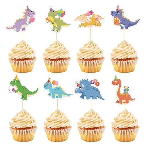 40 Pcs Dinosaur Cupcake Toppers Cute Dinosaur Birthday Cupcake Picks Dino Cake Decorations for Dinosaur Theme Baby Shower Party Supplies