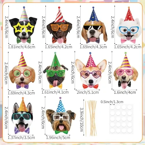 40 Pcs Pet Dog Cupcake Toppers Dogs Face Birthday Hat Cupcake Picks Dog Cake Decorations for Puppy Theme Kids Birthday Baby Shower Party Decorations Supplies