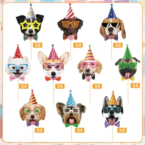 40 Pcs Pet Dog Cupcake Toppers Dogs Face Birthday Hat Cupcake Picks Dog Cake Decorations for Puppy Theme Kids Birthday Baby Shower Party Decorations Supplies