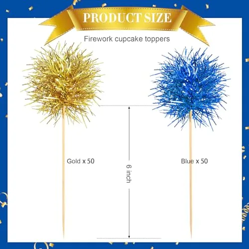 Chinco 100 Pcs Cupcake Toppers Classic,Blue, Gold