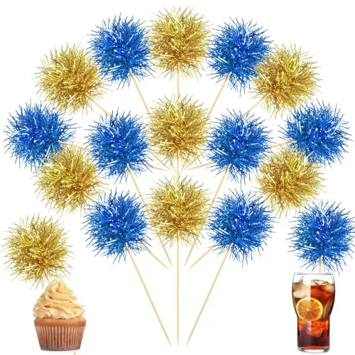 Chinco 100 Pcs Cupcake Toppers Classic,Blue, Gold