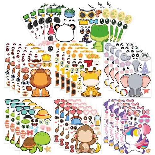 32 Sheets Make a Face Animal Stickers for Kids Toddlers Reusable Mix and Match Make Your Own Animal Stickers Safari Animals DIY Craft Supplies Birthday Party Gifts Classroom Rewards