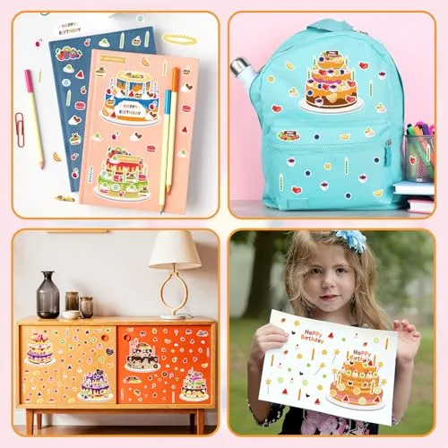 32 Sheets Make Your Own Birthday Cake Stickers for Kids Toddlers Make a Face Cake Stickers Mix and Match Craft Supplies Birthday Party Gifts Classroom Rewards