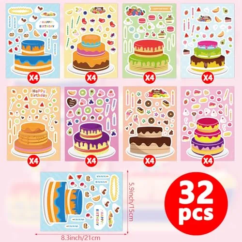 32 Sheets Make Your Own Birthday Cake Stickers for Kids Toddlers Make a Face Cake Stickers Mix and Match Craft Supplies Birthday Party Gifts Classroom Rewards