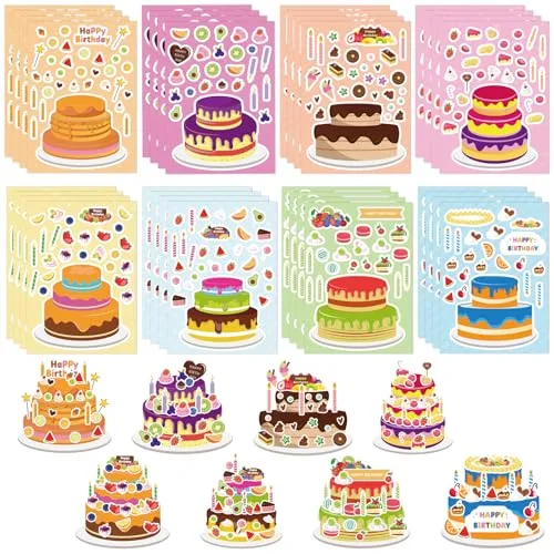 32 Sheets Make Your Own Birthday Cake Stickers for Kids Toddlers Make a Face Cake Stickers Mix and Match Craft Supplies Birthday Party Gifts Classroom Rewards