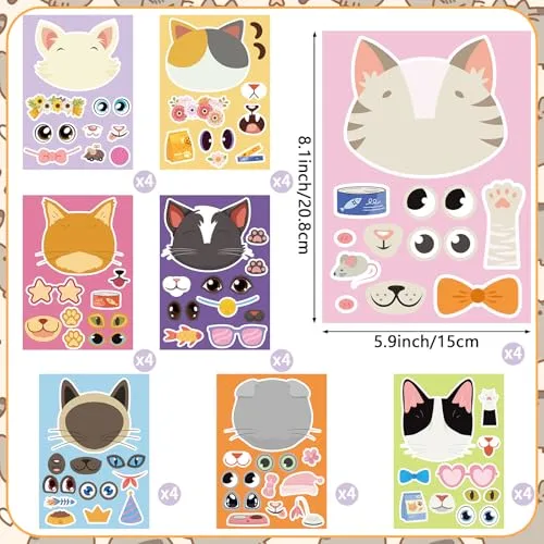 32 Pcs Cat Make a Face Stickers Sheets for Kids Toddlers Make Your Own Animal Stickers Cat Theme Party Supplies Crafts Birthday Party Gifts Classroom Rewards