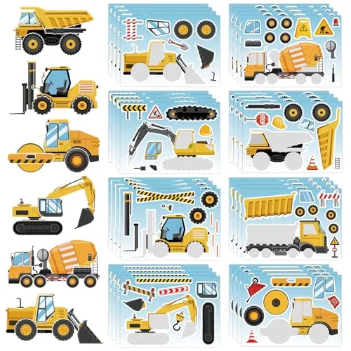 32 Sheets Construction Vehicle Stickers for Kids Boys Make Your Own Excavators Trucks Craft Stickers Construction Themed Birthday Party Favor Classroom Rewards