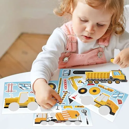 32 Sheets Construction Vehicle Stickers for Kids Boys Make Your Own Excavators Trucks Craft Stickers Construction Themed Birthday Party Favor Classroom Rewards