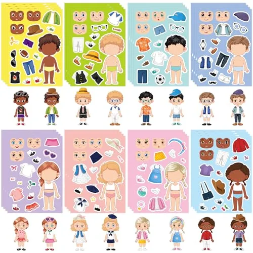 32 Sheets Make a Face and Dress Up Stickers for Kids Toddlers Make Your Own Dressing Stickers Clothing and Headwear DIY Craft Supplies Birthday Party Gifts Classroom Rewards