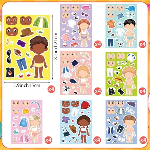 32 Sheets Make a Face and Dress Up Stickers for Kids Toddlers Make Your Own Dressing Stickers Clothing and Headwear DIY Craft Supplies Birthday Party Gifts Classroom Rewards