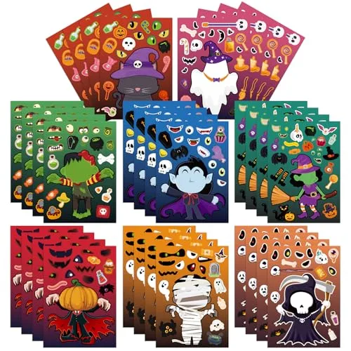 32 Pcs Make Your Own Halloween Stickers Sheets for Kids Toddlers Make a Face Halloween Craft Stickers Trick or Treat Party Gifts Game Activities Classroom Rewards