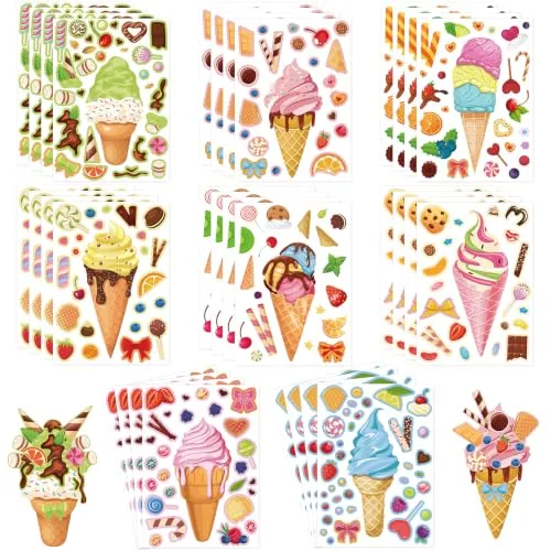 32 Sheets Make Your Own Ice Cream Stickers Make a Face Stickers Birthday Party Gifts Summer Holiday Party Supplies Goodie Bag Stuffers Rewards