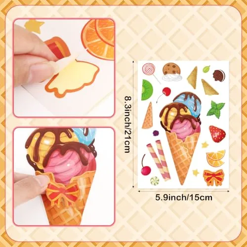 32 Sheets Make Your Own Ice Cream Stickers Make a Face Stickers Birthday Party Gifts Summer Holiday Party Supplies Goodie Bag Stuffers Rewards
