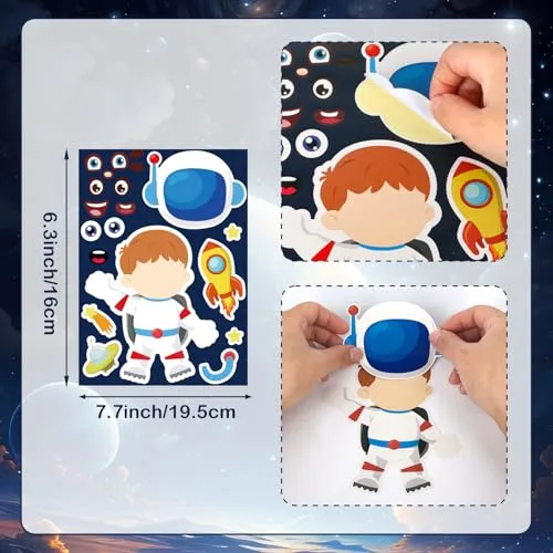 32 Pcs Outer Space Stickers Make Your Own Sticker Sheets for Kids Toddlers Make a Face Outer Space Stickers Birthday Party Favor DIY Craft Supplies