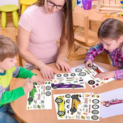 32 Sheets Make a Face Race Car Stickers for Kids Make Your Own Race Car Stickers Sheets Racing Themed Birthday Party Favor School Rewards DIY Art Craft Supplies