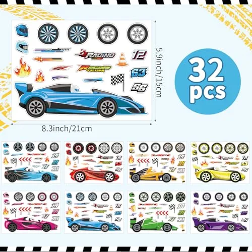 32 Sheets Make a Face Race Car Stickers for Kids Make Your Own Race Car Stickers Sheets Racing Themed Birthday Party Favor School Rewards DIY Art Craft Supplies