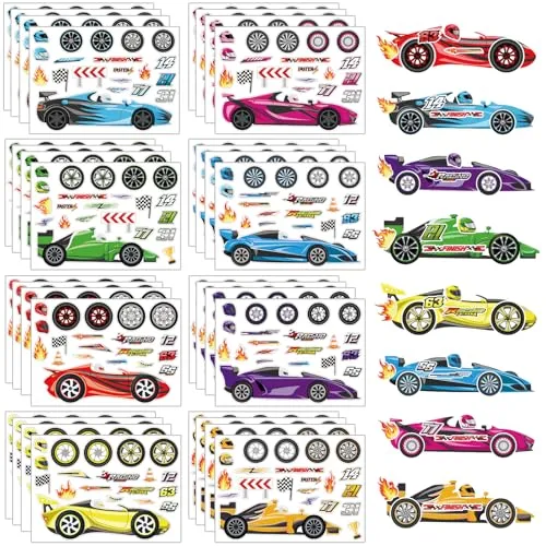 32 Sheets Make a Face Race Car Stickers for Kids Make Your Own Race Car Stickers Sheets Racing Themed Birthday Party Favor School Rewards DIY Art Craft Supplies
