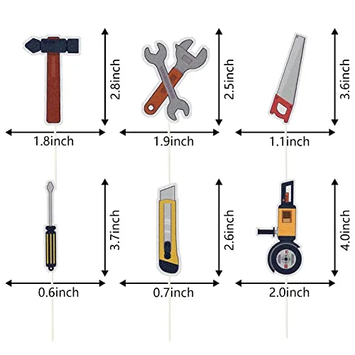 Mechanic Cupcake Toppers, 18pcs Tools Dessert Toppers, Silver/Grey Birthday Party Supplies
