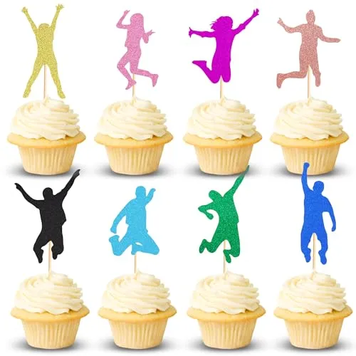 24Pcs Colorful Trampoline Cupcake Toppers Trampoline Cake Toppers Picks Jump Birthday Party Supplies Jump Trampoline Cake Decorations for Jump Theme Boys Girls Birthday Party Favors Supplies