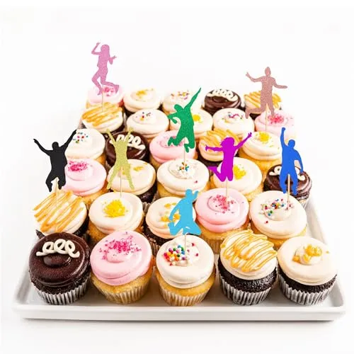 24Pcs Colorful Trampoline Cupcake Toppers Trampoline Cake Toppers Picks Jump Birthday Party Supplies Jump Trampoline Cake Decorations for Jump Theme Boys Girls Birthday Party Favors Supplies