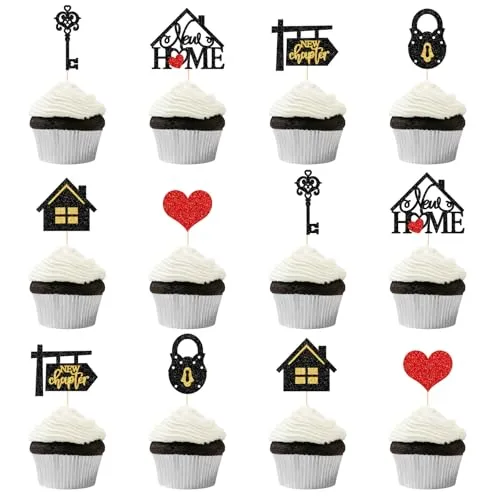 Qttier 24Pcs Homewarming Cupcake Toppers