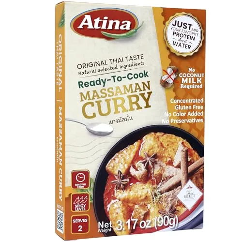 Atina Massaman Curry Paste, Thai Massaman Curry Paste & Thai Massaman Curry Sauce, Ready-to-Cook, Concentrated, Gluten Free, No Preservatives, 3.17 oz,Pack of 1