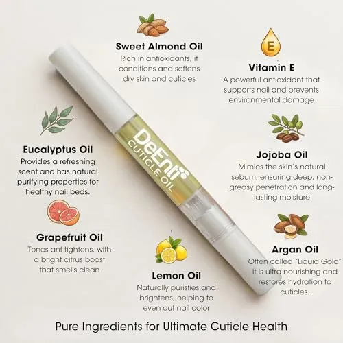 DeEnti Cuticle Oil Pen, Jojoba Nail Oil for Nails, Lemon Scented Nail Care
