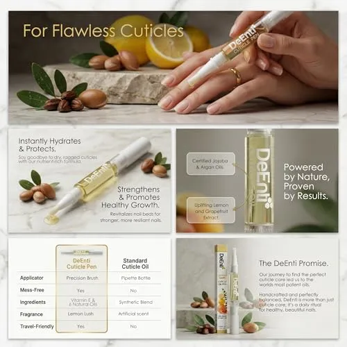 DeEnti Cuticle Oil Pen, Jojoba Nail Oil for Nails, Lemon Scented Nail Care