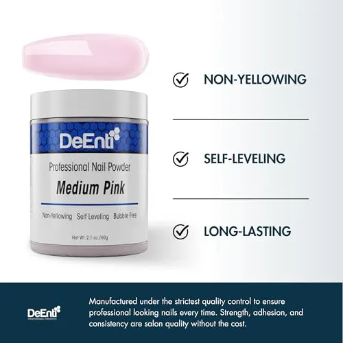 DeEnti Acrylic Nail Powder, Pink Acrylic Powder for Nails, Medium Pink 2oz