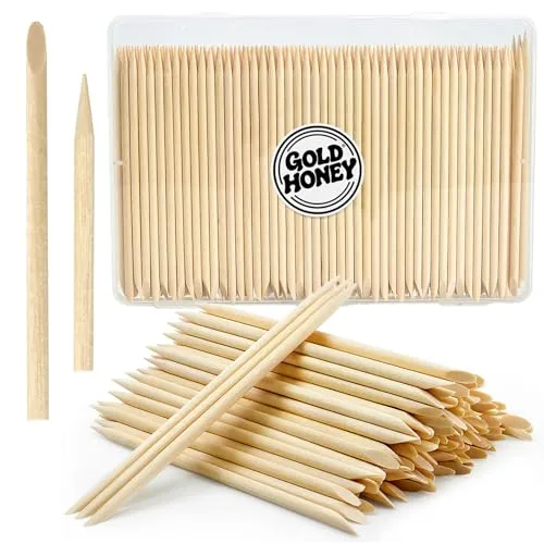 GOLD HONEY 180PCS Cuticle Pusher Wood in Boxed, Orangewood Sticks for Nails