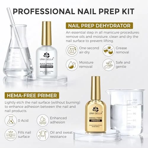 UNA GELLA Nail Dehydrator and Primer Set for Gel Nail Polish Acrylic Nails