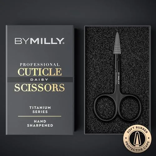 Cuticle Scissors, Curved Blades, Titanium Series, High Carbon Stainless Steel, Hand Sharpened (Titanium Black)