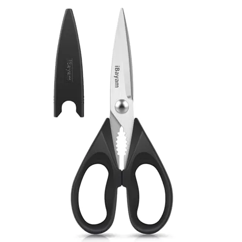 iBayam All Purpose Kitchen Shears with Protective Sheath, Black, 8.7 inch