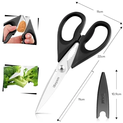 iBayam All Purpose Kitchen Shears with Protective Sheath, Black, 8.7 inch