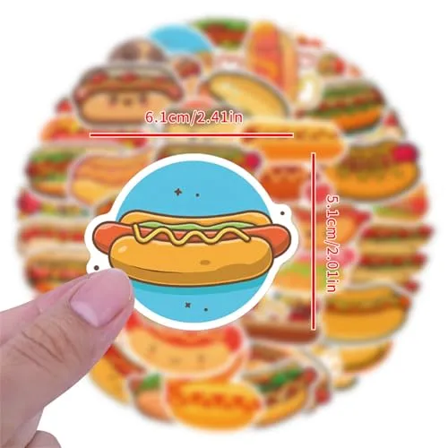 55Pcs Hot Dog Stickers for Laptop,Hot Dog Party Decorations,Delicious Food Foods Party Favors,Vinyl Waterproof Decals for Water Bottles Laptop Cellphone Suitcase Skateboard Guitar (Colourful-Y3)