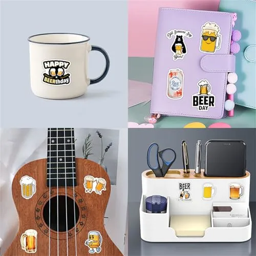 Funny Beer Stickers for Adults Man, Vinyl Waterproof Cute Cup Stickers for Water Bottles Beer Glass Luggage, Cartoon Stickers Gifts for Boy Friend Husband 55Pcs (Colourful-Y5)